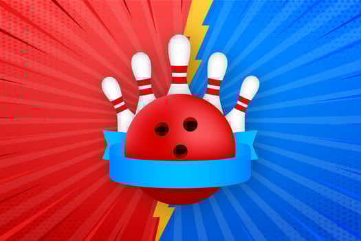 Bowling poster. Bowling game leisure concept. Vector stock illustration.