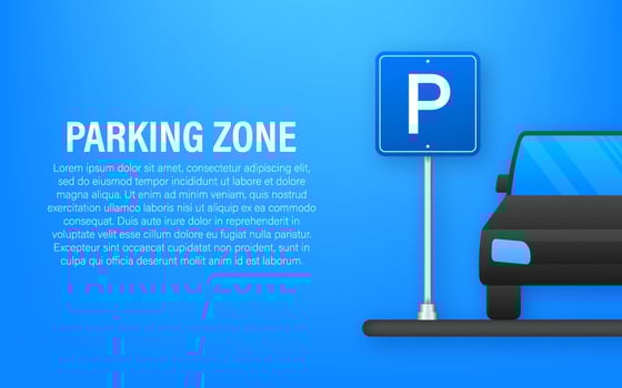 Template with blue parking. Logo, icon, label. Parking on white background. Web element. Vector stock illustration.