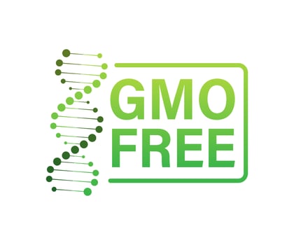Green colored GMO free emblems, badge, logo, icon. Vector stock illustration