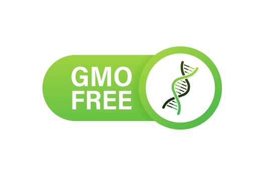 Green colored GMO free emblems, badge, logo, icon. Vector stock illustration
