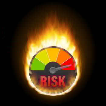 Risk icon on speedometer. High risk meter. Vector illustration