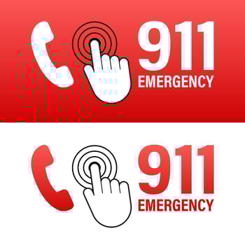 910 call in flat style. Call icon vector. Hand holding smartphone. First aid. Finger touch screen. Vector stock illustration