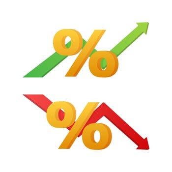 Percentage with arrow up and down. Banking, credit, interest rate. Vector stock illustration