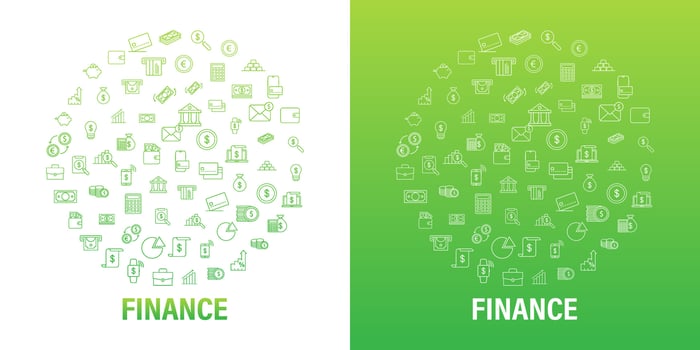 Money, finance, payments. Round set outline web icon. Vector stock illustration