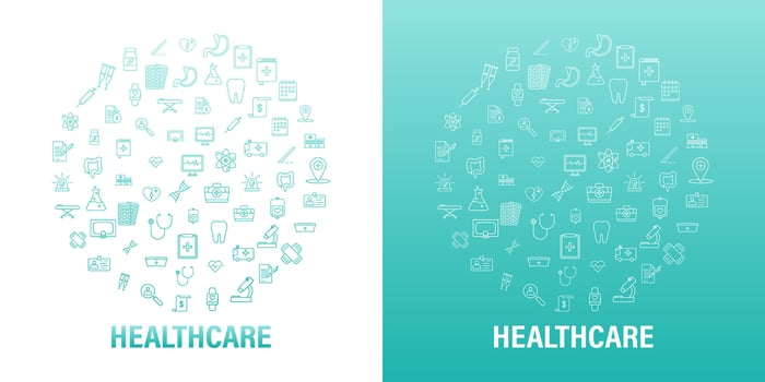 Infographic with healthcare icon round set for medical design. Medical insurance. Vector stock illustration