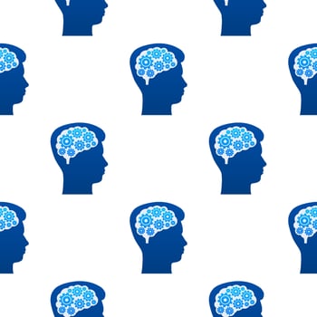 Abstract icon with silhouette man head gears on light background pattern. Mental health concept. Business concept. Isolated vector