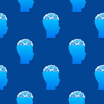 Abstract icon with silhouette man head gears on light background pattern. Mental health concept. Business concept. Isolated vector