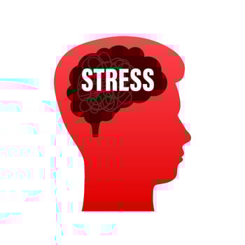 Abstract illustration with head stress on white backdrop. Cartoon vector illustration. Abstract cartoon design