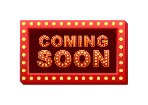 Retro light text Coming soon. Retro light bulb. Vector stock illustration.