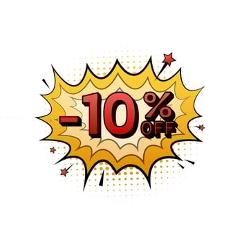 Comic speech bubbles with 10 percent OFF Sale Discount . Neon itch icon. Symbol, sticker tag, special offer label, advertising badge. Motion graphics . 4k vector