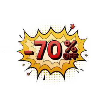 Comic speech bubbles with 70 percent OFF Sale Discount . Neon itch icon. Symbol, sticker tag, special offer label, advertising badge. Motion graphics . 4k vector