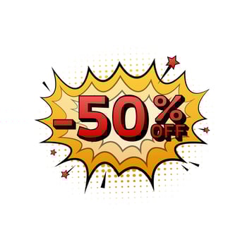 Comic speech bubbles with 50 percent OFF Sale Discount . Neon itch icon. Symbol, sticker tag, special offer label, advertising badge. Motion graphics . 4k vector