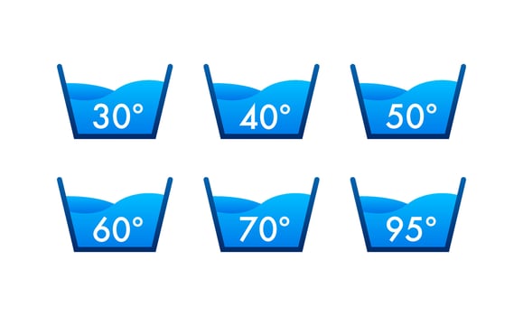 Temperature of water. Temperature washing icon with thermometer vector