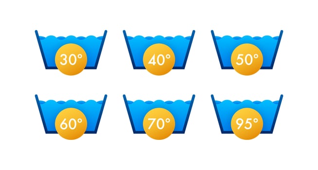 Temperature of water. Temperature washing icon with thermometer vector