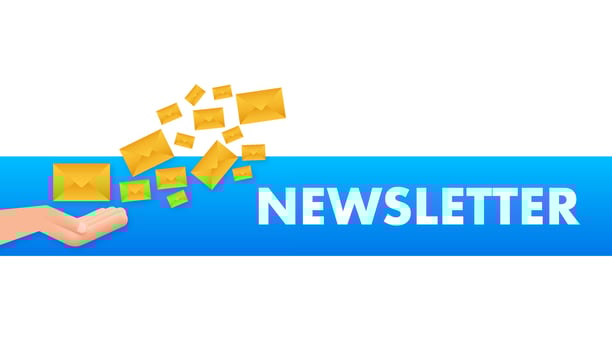 Envelope with a newsletter concept. Open message with the document. Subscribe to newsletter concept. Vector stock illustration.