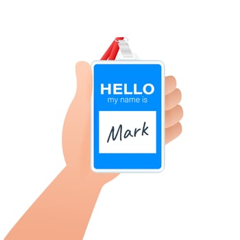 Blue vector Hello my name is label sticker on white background. Vector illustration.