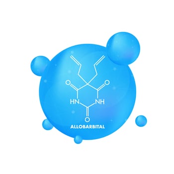 Allobarbital chemical formula. Illustration for medical design. Molecular structure. vector