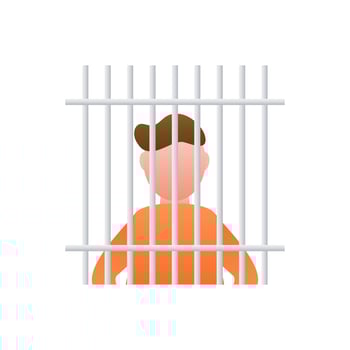 Prisoner silhouette front with police data board. Hand drawn black icon on white backdrop. Vector background.