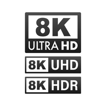 8K Ultra HD label. High technology. LED television display. Vector illustration.