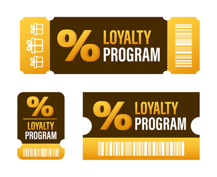 Loyalty program in flat style. Discount coupon. 3d coupon reward. Discount, loyalty program, promotion. vector