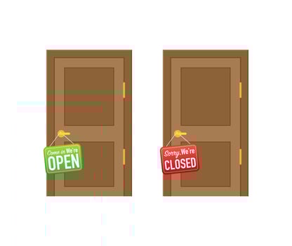 Open end closed door. Interior design. Business concept. Front view. Home office concept. Business success. vector