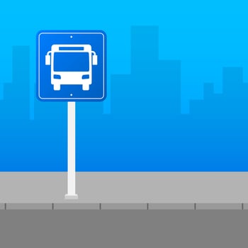 Blue banner with bus station. Vector line illustration. Vector flat illustration.
