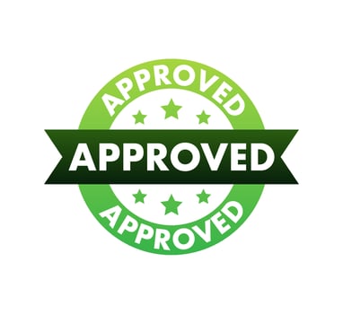 Approved medal. Round stamp for approved and tested product, software and services. Vector stock illustration.