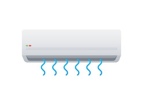 Air conditioner with cold and warm air in flat style. Vector icon. Abstract air conditioner for promo design.