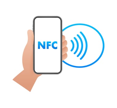 Contactless wireless pay sign logo. NFC technology. Vector stock illustration
