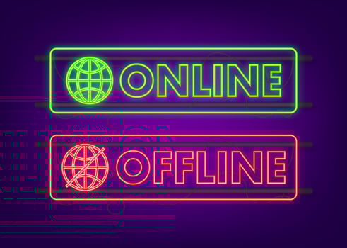 Online and offline neon switch, button. Live chat support. Vector stock illustration