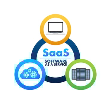 SaaS   Software as a service. Cloud sevice, synchronize. Vector illustration