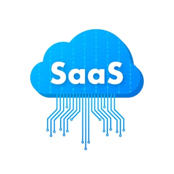 SaaS   Software as a service. Cloud sevice, synchronize. Vector illustration
