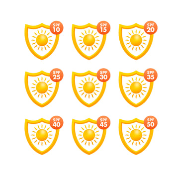 Set of simple flat SPF sun protection. UV protection. Vector stock illustration