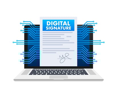 Electronic contract or digital signature concept. Vector stock illustration