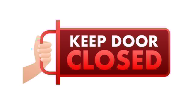 Notice Keep Door Closed Sign. Open door. Vector stock illustration