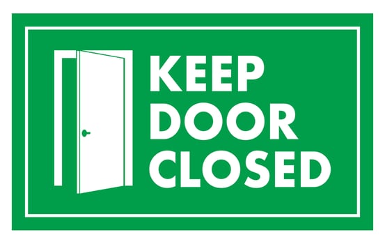 Notice Keep Door Closed Sign. Open door. Vector stock illustration