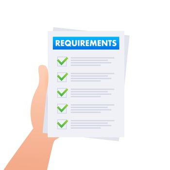 Requirements specifications document. Describing user task in document. Vector stock illustration