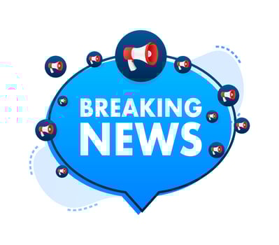 Hand Holding Megaphone with breaking news. Megaphone banner. Web design. Vector stock illustration
