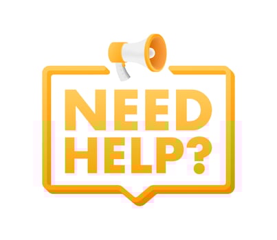 Megaphone label with need help. Megaphone banner. Web design. Vector stock illustration