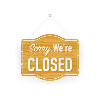 Sorry we're closed hanging sign on white background. Sign for door. Vector stock illustration.