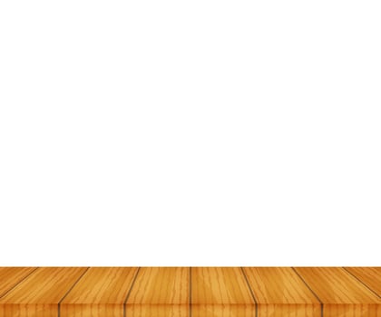 Vector wood table top on white background