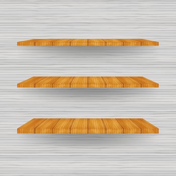 Empty white shop shelf, retail shelves from plywood frame. Vector stock illustration.