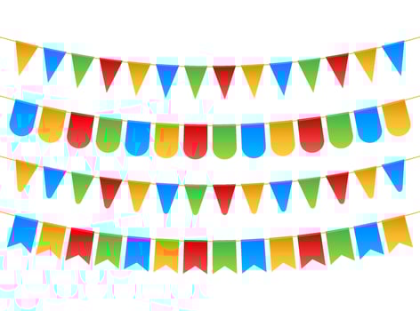 Birthday party invitation banners. Set of flag garlands. Vector illustration.