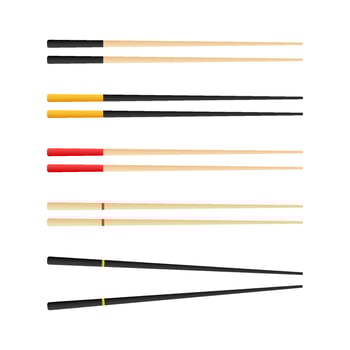 Chopsticks holding sushi roll. concept of snack, sushi, exotic nutrition, sushi restaurant. Vector illustration.