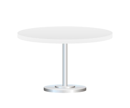 Realistic empty round table with metal stand isolated on white background. Vector illustration.