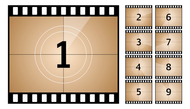 Vintage retro cinema. Countdown frame. Art design. Old film movie timer count. Vector illustration.