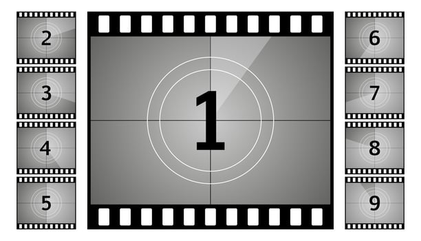 Vintage retro cinema. Countdown frame. Art design. Old film movie timer count. Vector stock illustration.