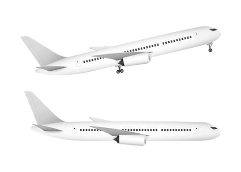 White airplane on a white background in profile, isolated. Vector stock illustration.