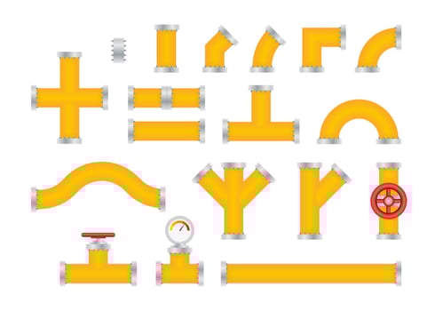 Details pipes different types collection of water tube industry gas valve construction vector
