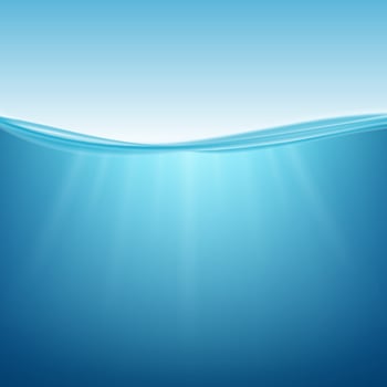 Underwater ocean. Water surface. Natural background. Vector stock illustration